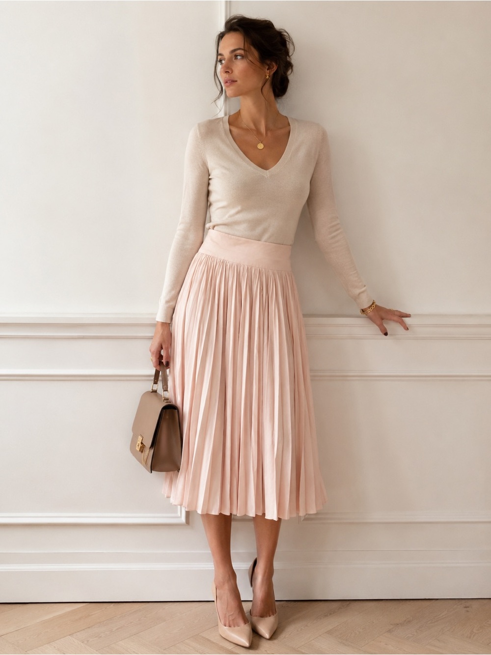 🌺 Strenesse Gabriele Strehle Blush Pink Pleated Skirt